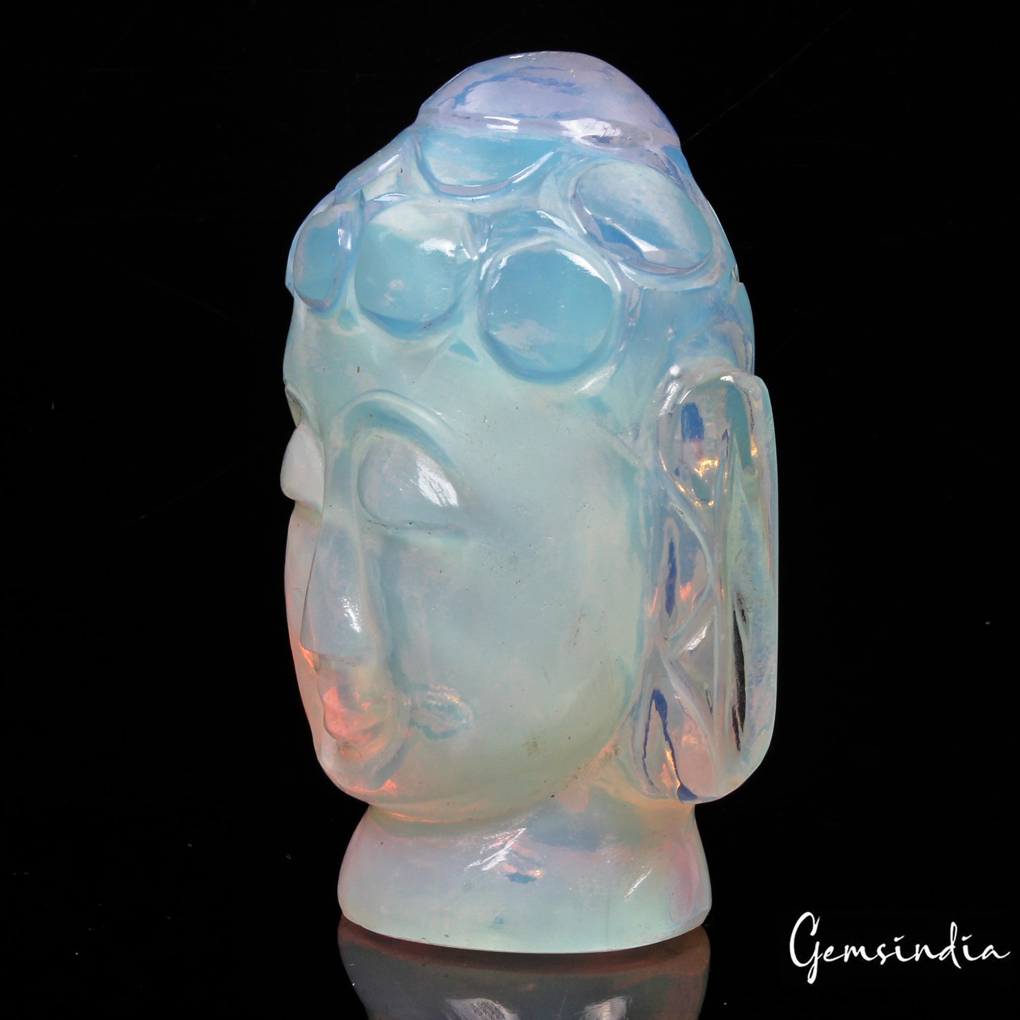 360 Cts Hydro Rainbow Shine Opalite Hand Carved Buddha Head Sculpture For Decor