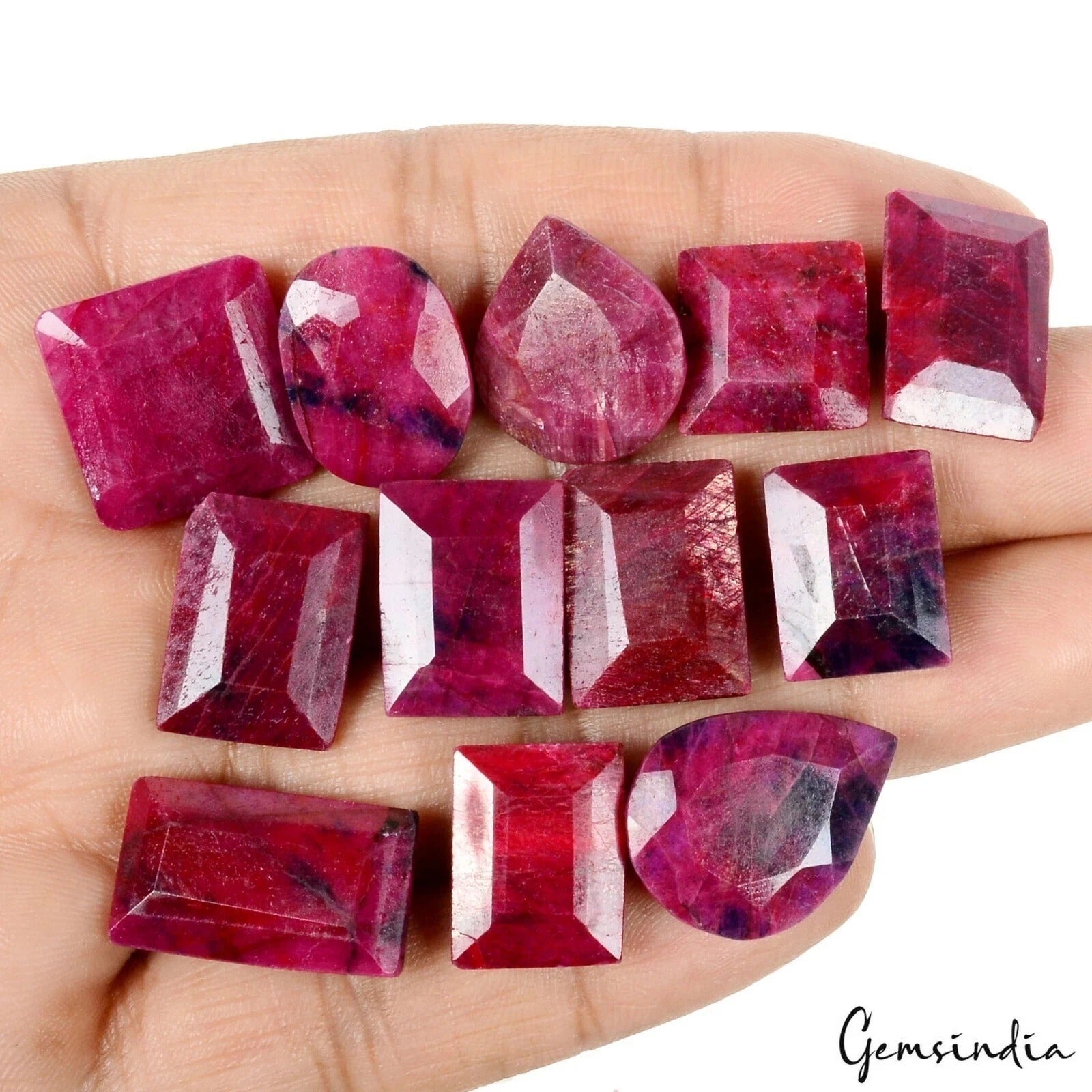 Ruby Lot, Loose Gemstone, Color Enhanced, Dark Red — 12 Pieces, 14mm to 21mm, 236.00 Ct, Madagascar