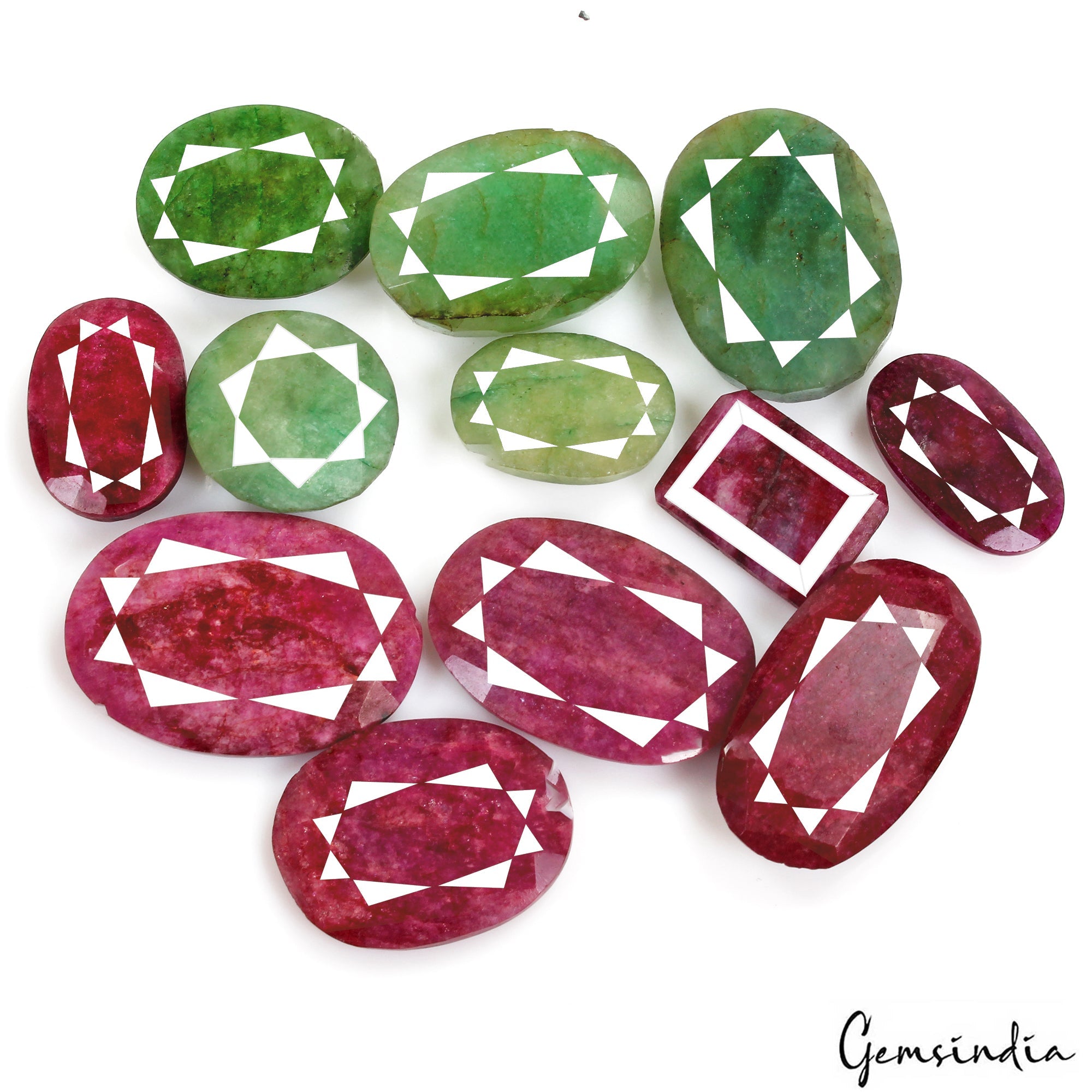 720 Ct/13 Pcs Natural Red Beryl/Green Emerald Mix Cut Loose Gems Lot For Jewelry