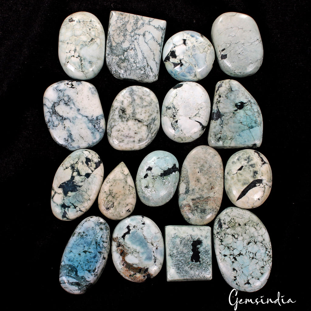 720 Cts/17 Pcs Natural Blue Turquoise Mix Cab 24mm-28mm Loose Wholesale Gems Lot
