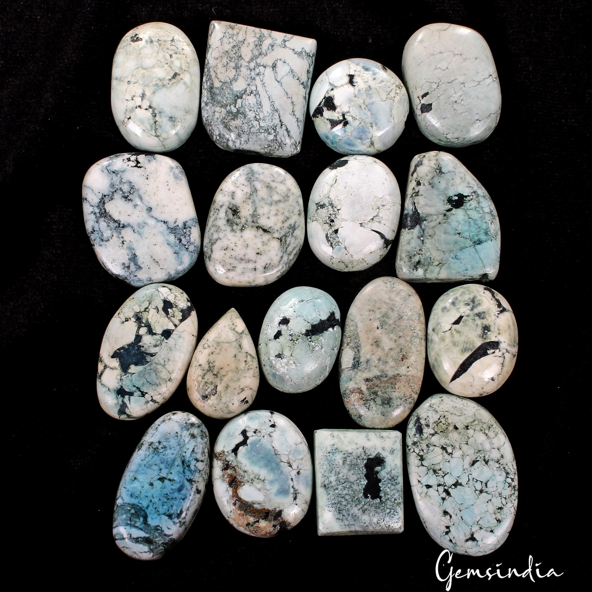720 Cts/17 Pcs Natural Blue Turquoise Mix Cab 24mm-28mm Loose Wholesale Gems Lot