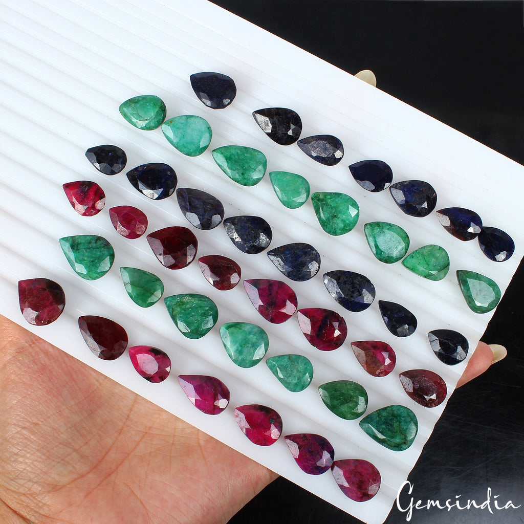 470 Ct Natural Multi Emerald Ruby Sapphire Pear Faceted Loose Gemstones 13-19mm