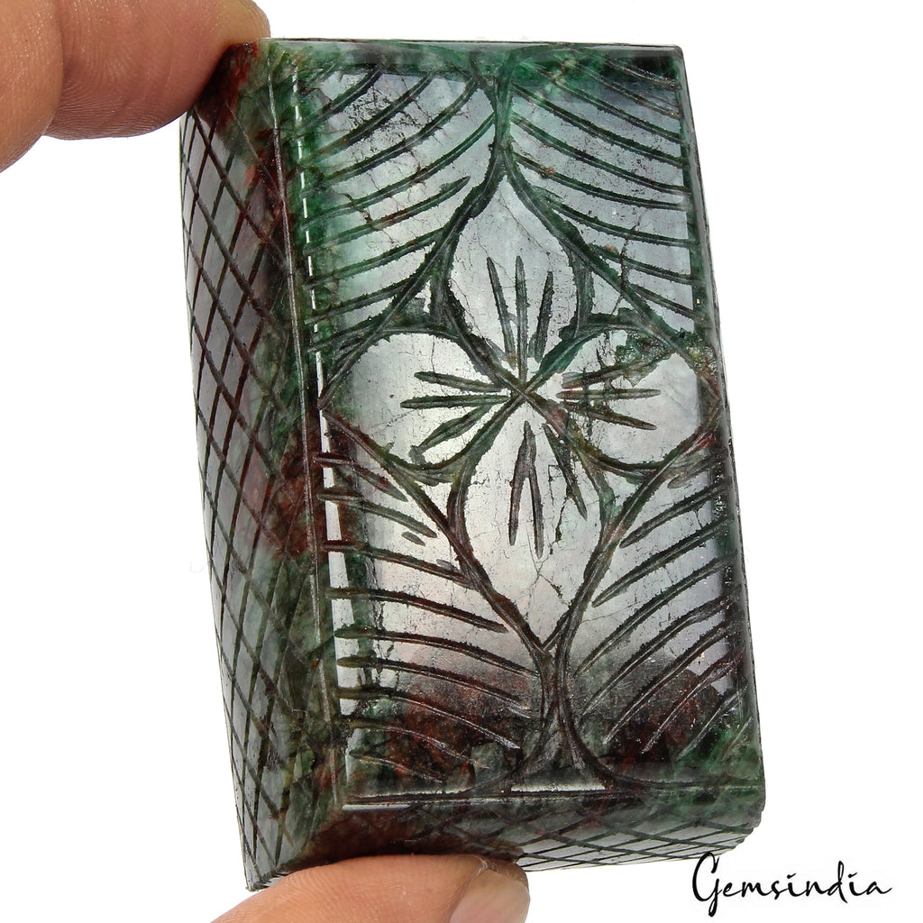 900 Ct Natural Green Zambian Emerald Rectangular Carving Earth Mined Loose Gems