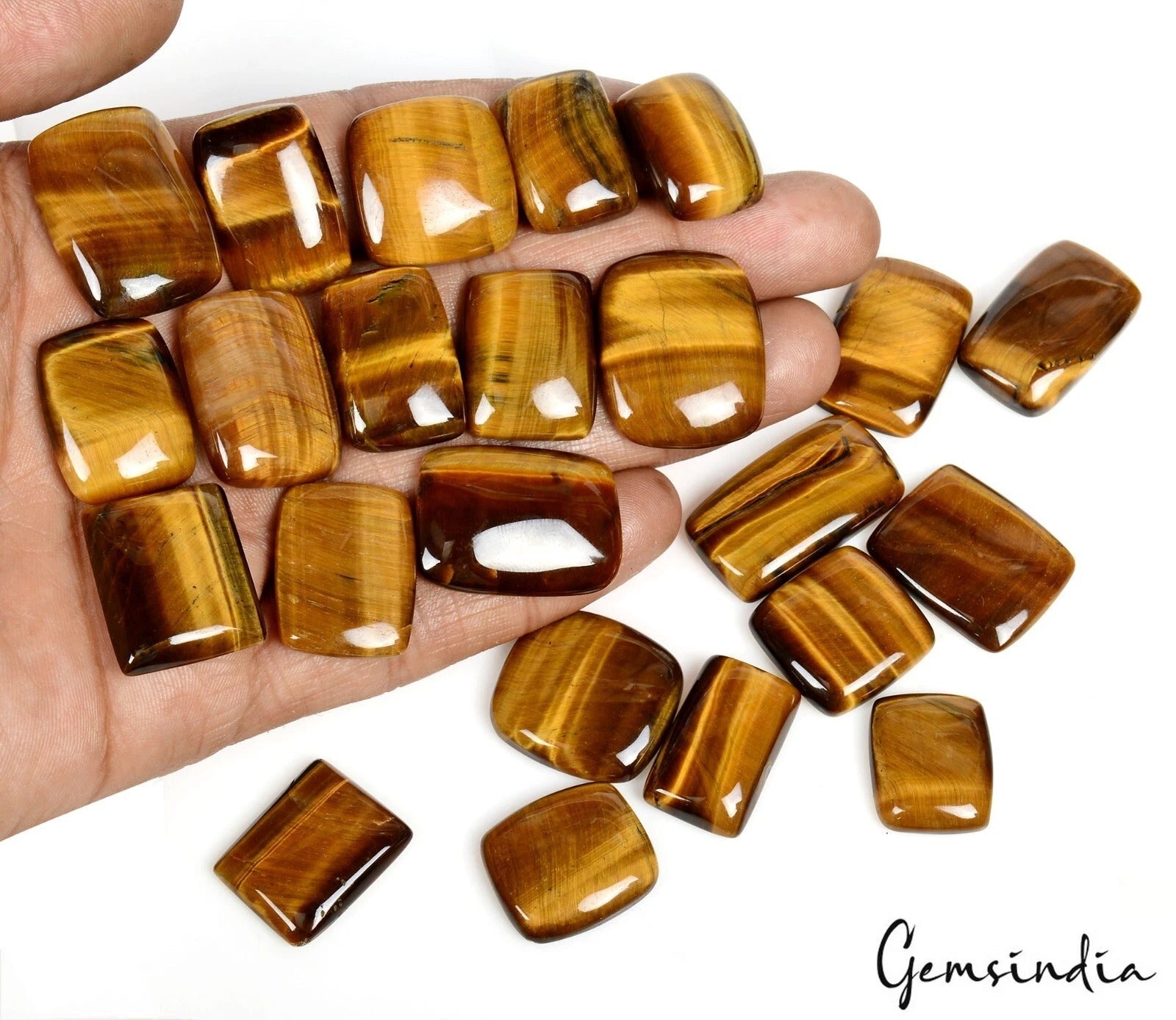 500 Ct Natural Untreated Brown Yellow Tiger Eye Cushion Cab Loose Gems Lot 23Pc