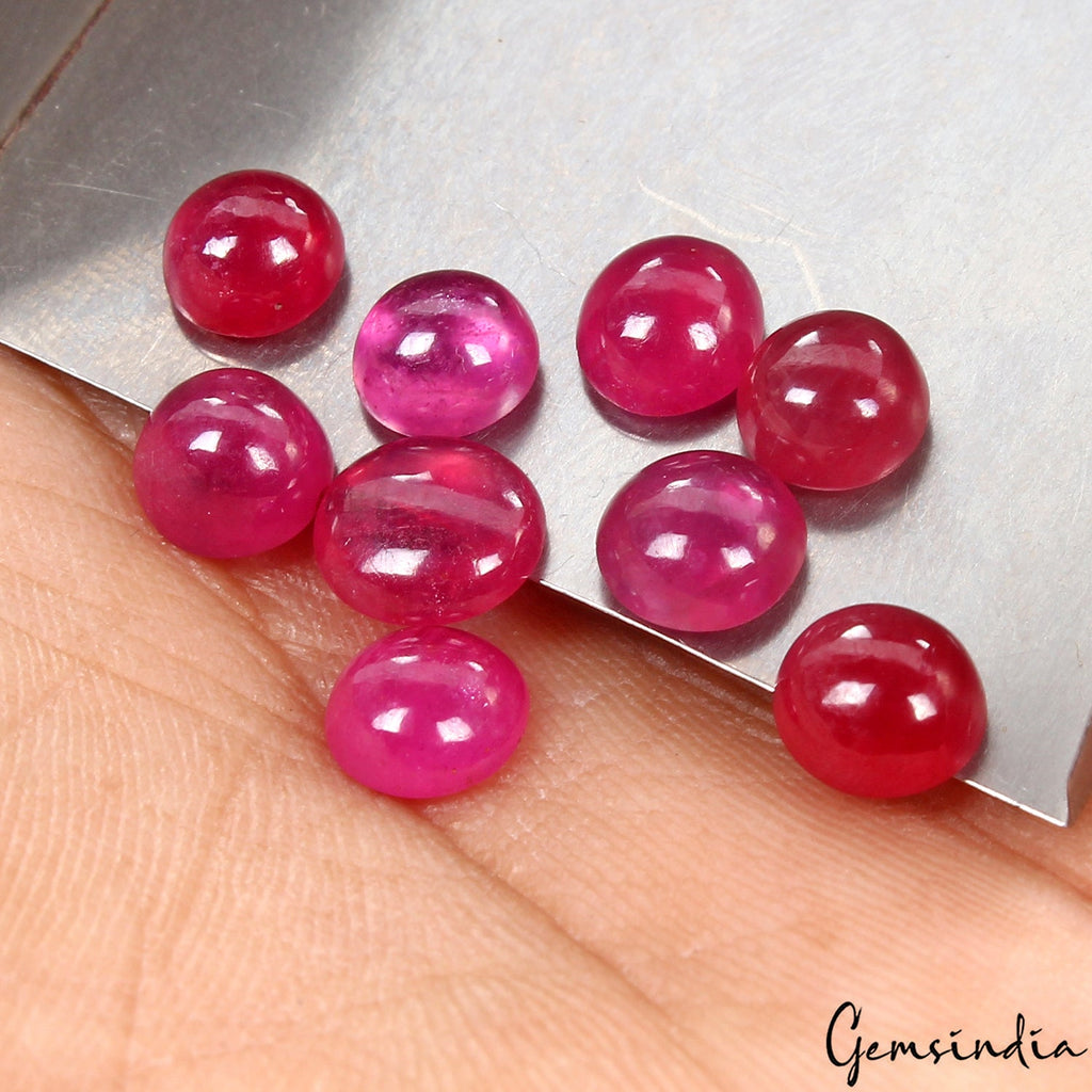 5-7mm Round Cabochon Natural Red Mozambique Ruby Loose Certified AAA Grade Gems