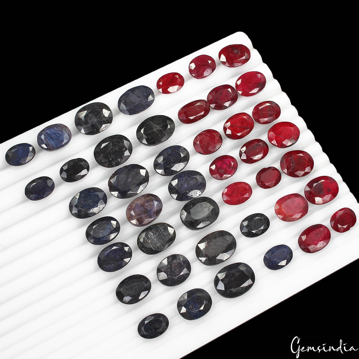 500 Ct/44 Pcs Natural Red Ruby Blue Sapphire Oval Cut Loose Gems Lot For Jewelry