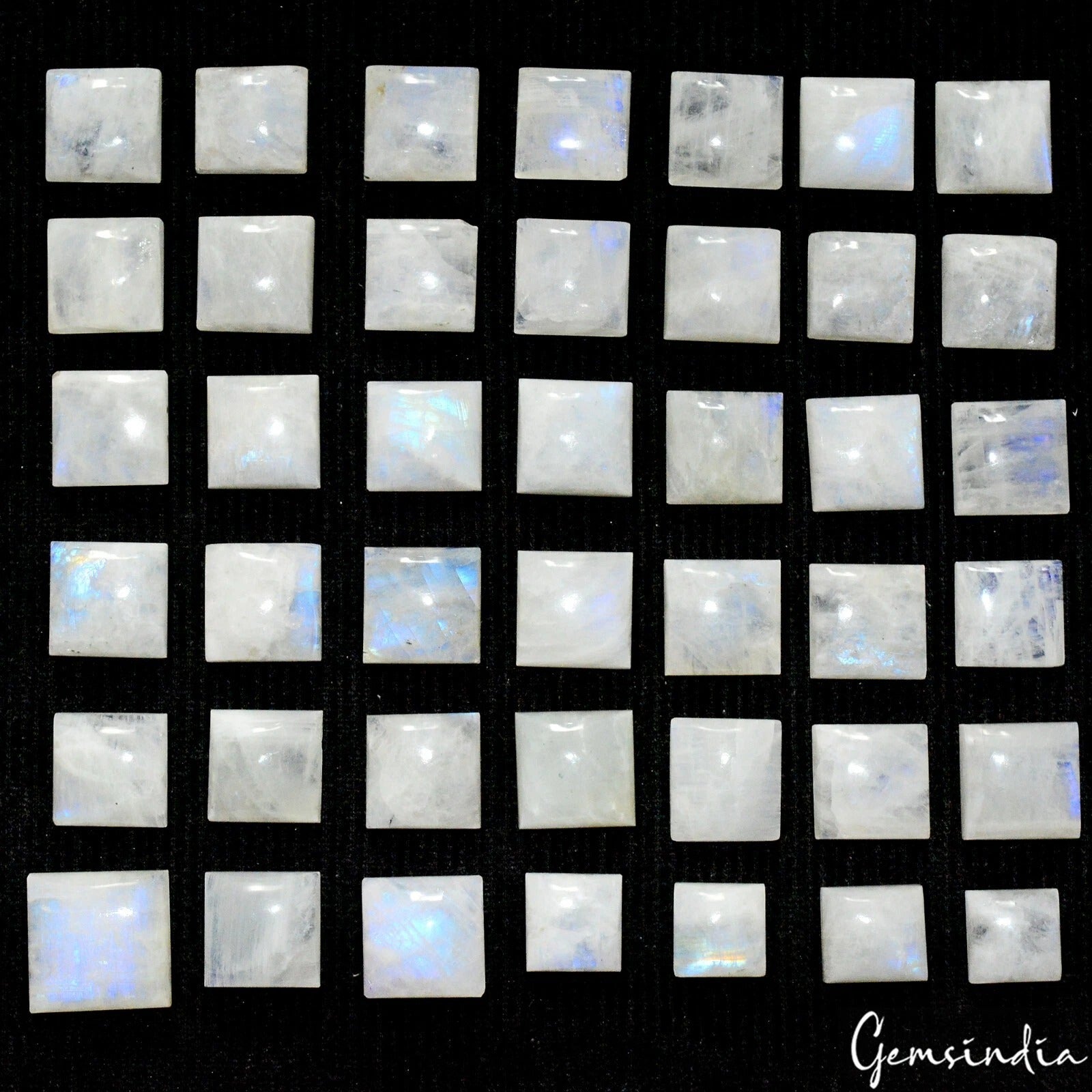 42 Pc Natural White Moonstone w/Blue Shine Square Cabochon Loose Gemstones~600Ct