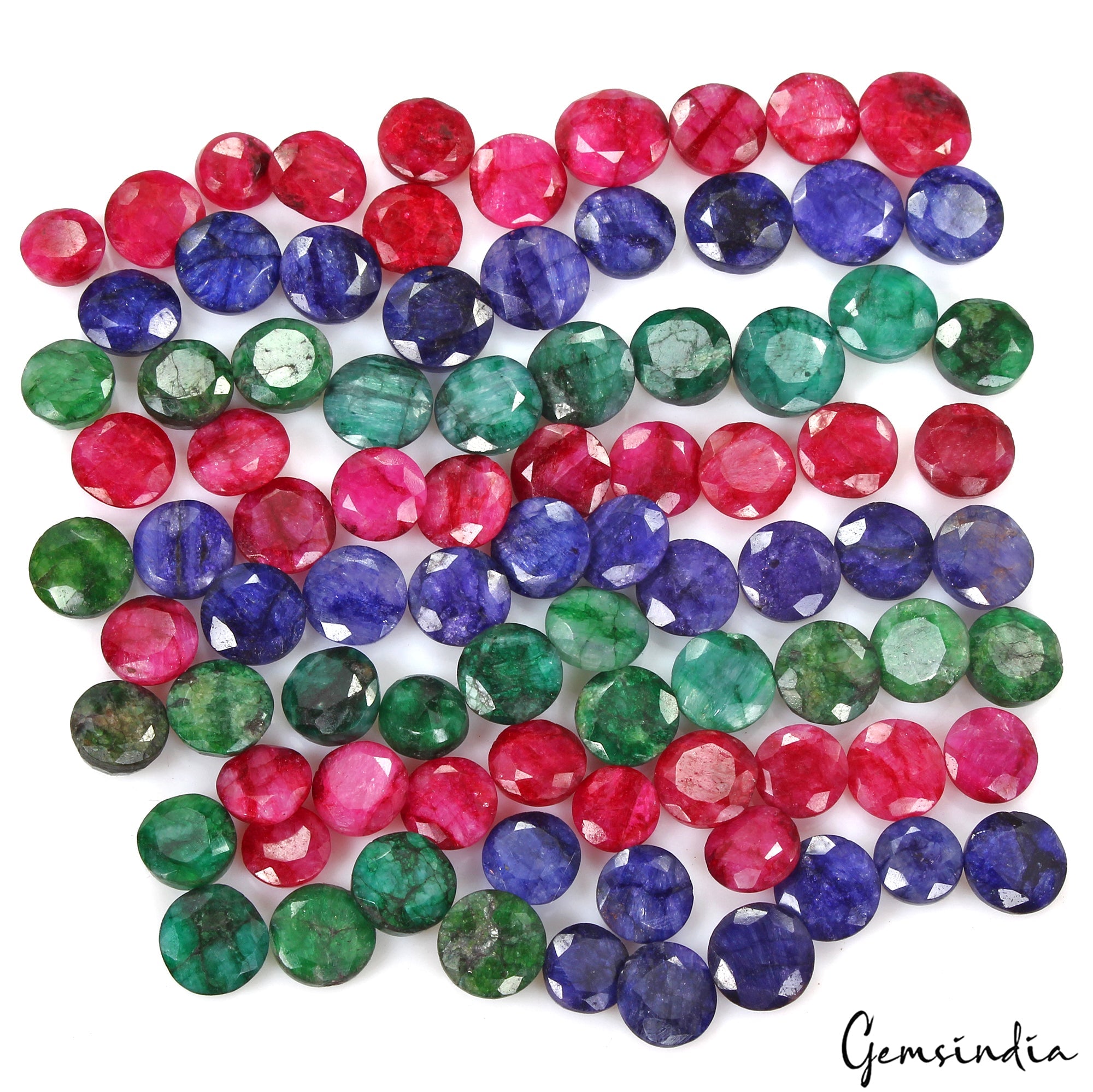500 Cts/87 Pcs Natural Red & Blue Beryl Green Emerald Round Cut Loose Gems Lot