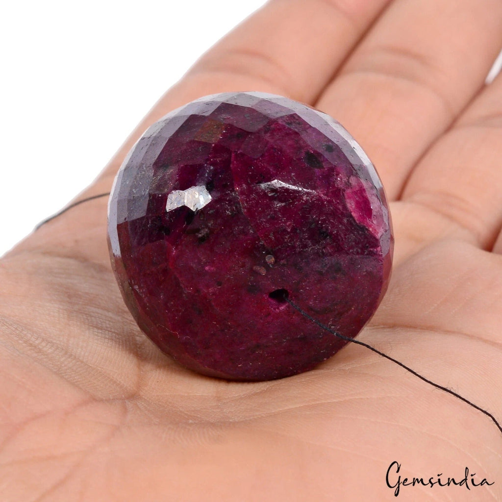 340 Ct Natural African Dark Red Ruby Round Checker Cut Drill Bead Huge Loose Gem