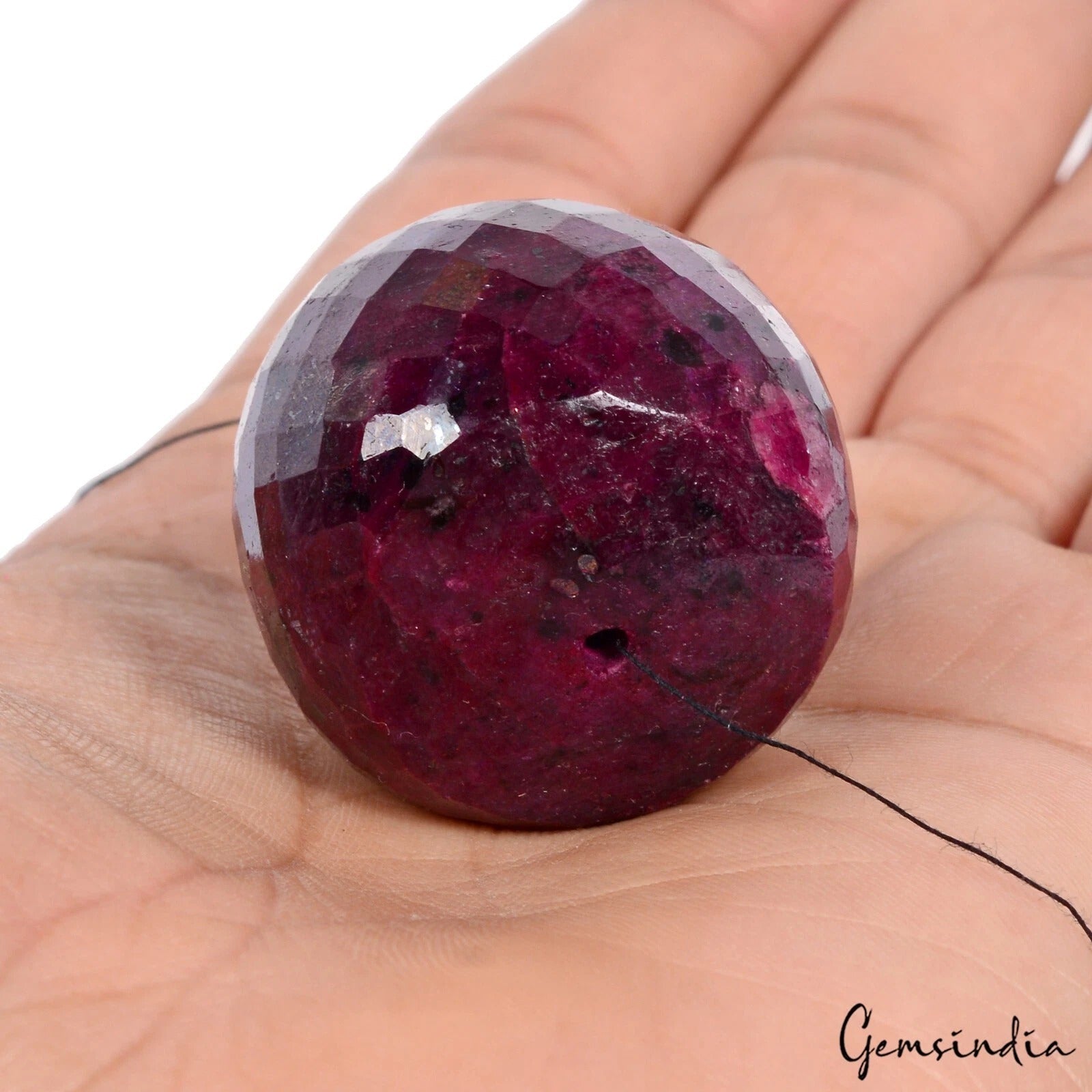 340 Ct Natural African Dark Red Ruby Round Checker Cut Drill Bead Huge Loose Gem