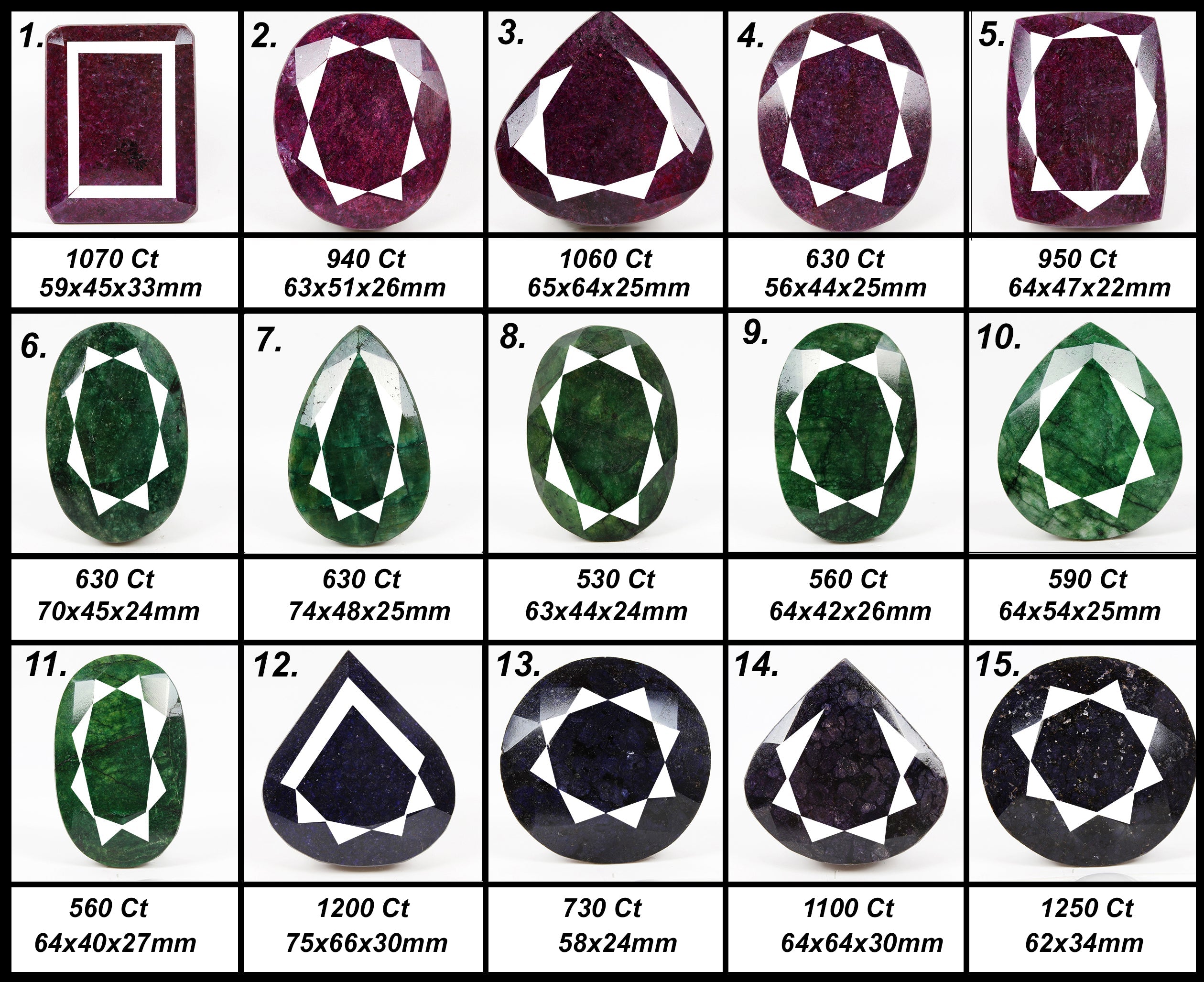 2.5Kilo/15 Pcs Natural Ruby Emerald Sapphire Mix Cut Museum Size Loose Gemstones