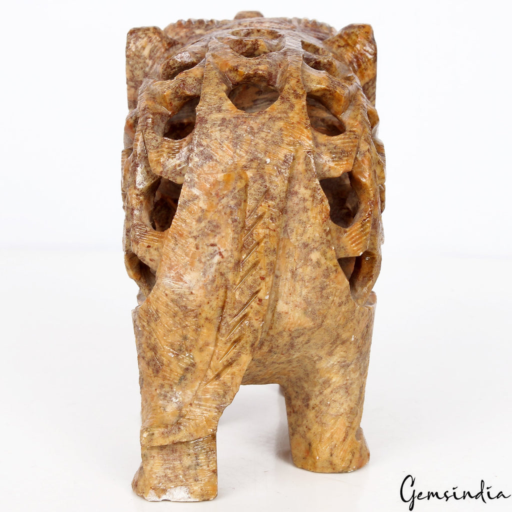 1490 Ct Soapstone Hand Carved Elephant With Baby Double Elephant Figurine Gems