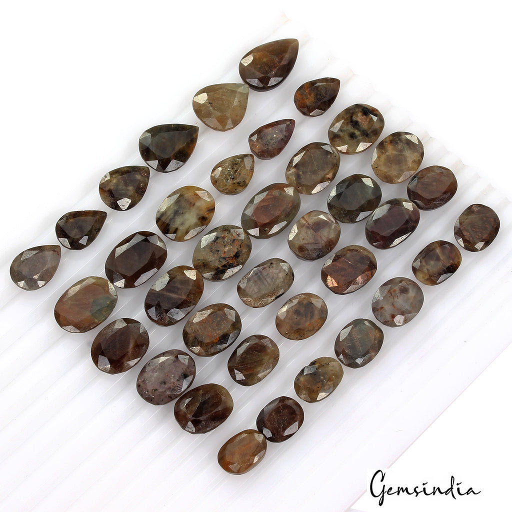 480 Ct Natural Black Brown Untreated Sapphire Mix Faceted Loose Gems Lot 37 Pcs
