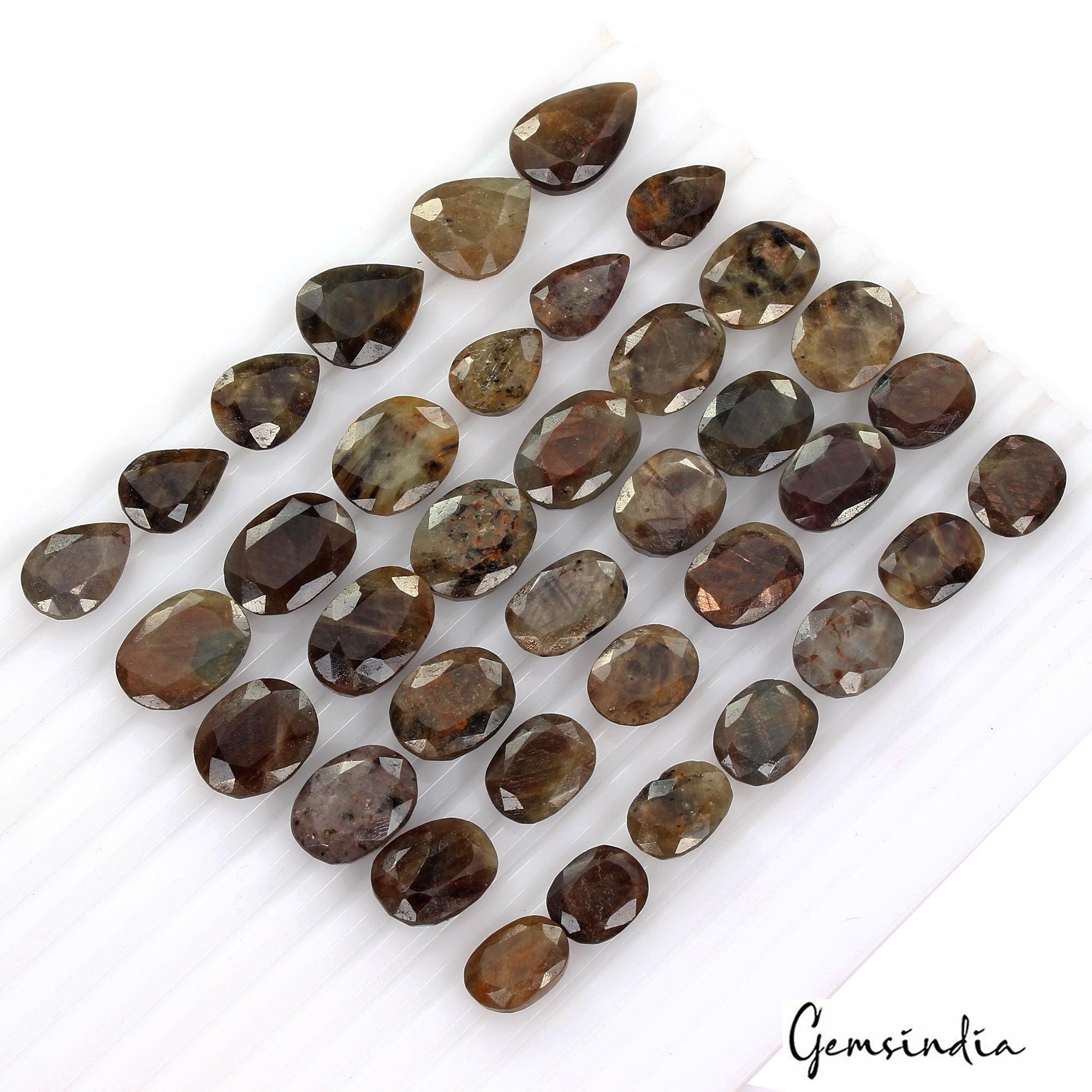480 Ct Natural Black Brown Untreated Sapphire Mix Faceted Loose Gems Lot 37 Pcs
