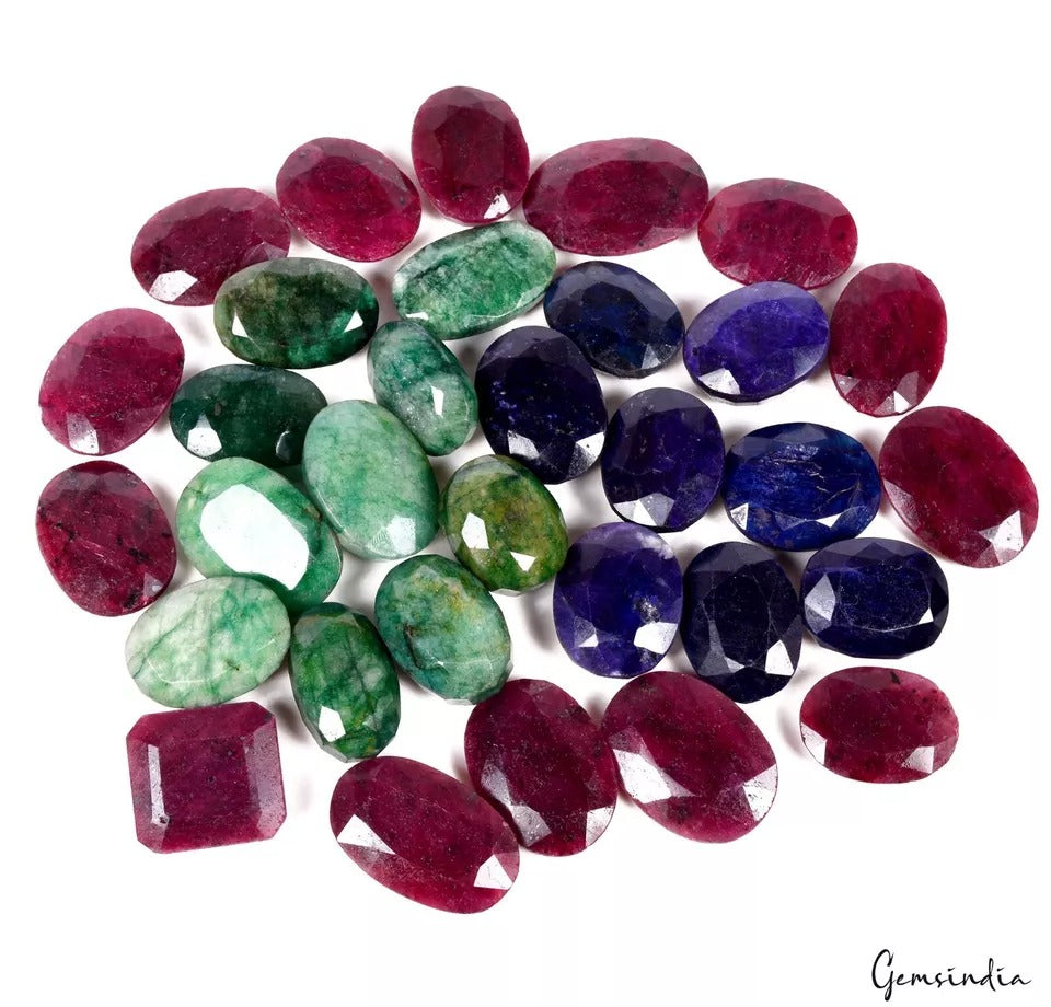 Certified 1720 Cts Natural Emerald Ruby Sapphire Mix Cut Loose Gems for Jewelry