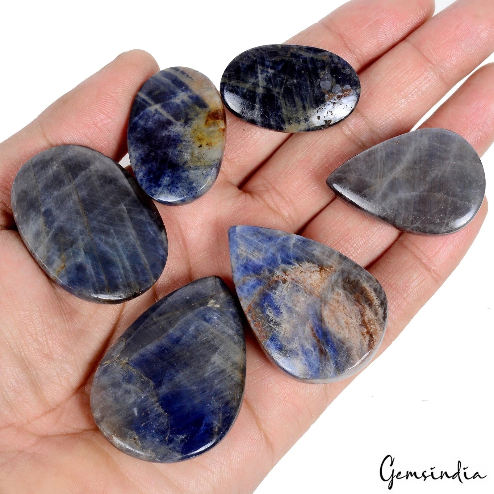 1100 Ct Natural Blue Black Sapphire Mix Cabochon Loose 35-50mm Gemstones Lot~6Pc
