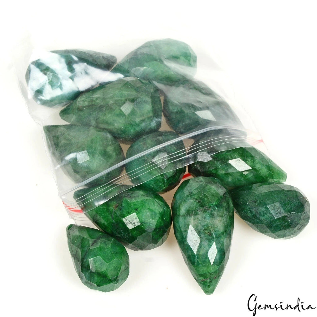 670 Ct Natural Green Emerald Pear Checker Cut Drilled Jewelry Bead/Briolette~11P