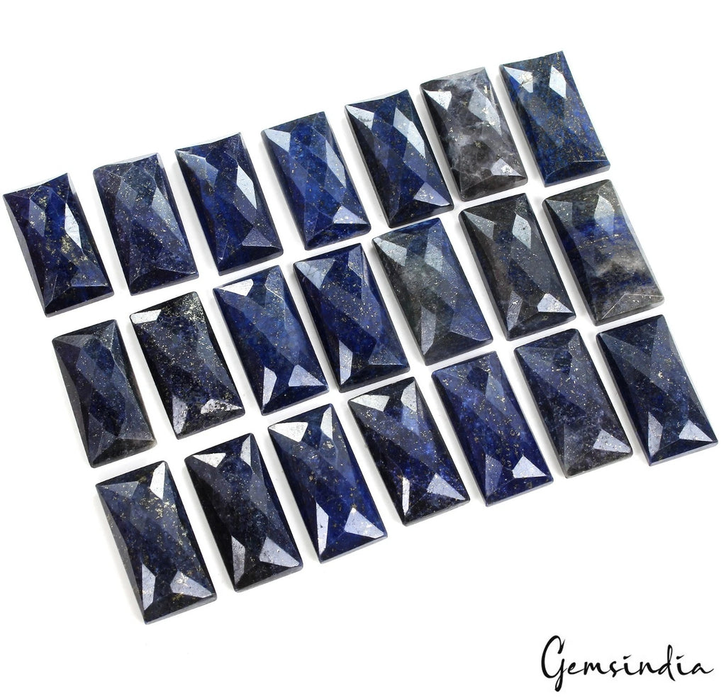 Lapis Lazuli Lot, Loose Gemstone, Rectangular Checker Cut, Color Enhanced — 21 Pieces, 29x14mm, 830 Ct, Afghanistan