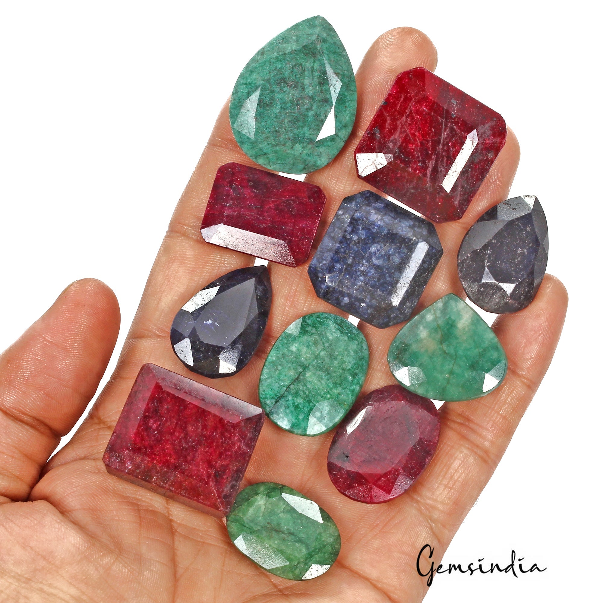 760 Ct/11 Pcs Natural Multi Color Emerald Ruby Sapphire Mixed Cut Loose Gems Lot