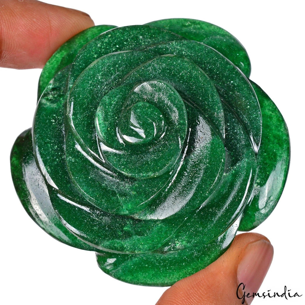 580 Ct Natural Untreated Green Aventurine Flower Rose Hand Carved Loose Gemstone