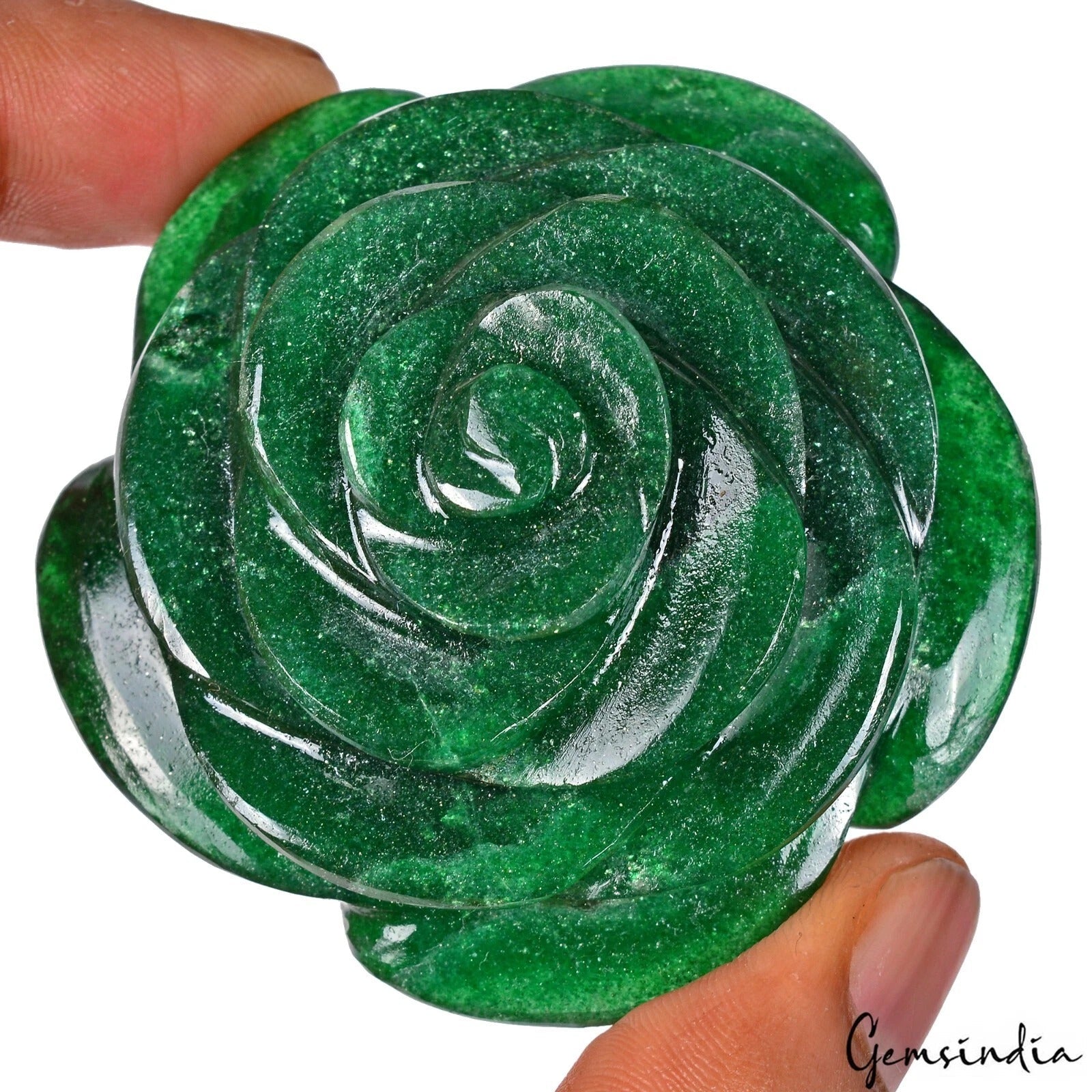 580 Ct Natural Untreated Green Aventurine Flower Rose Hand Carved Loose Gemstone