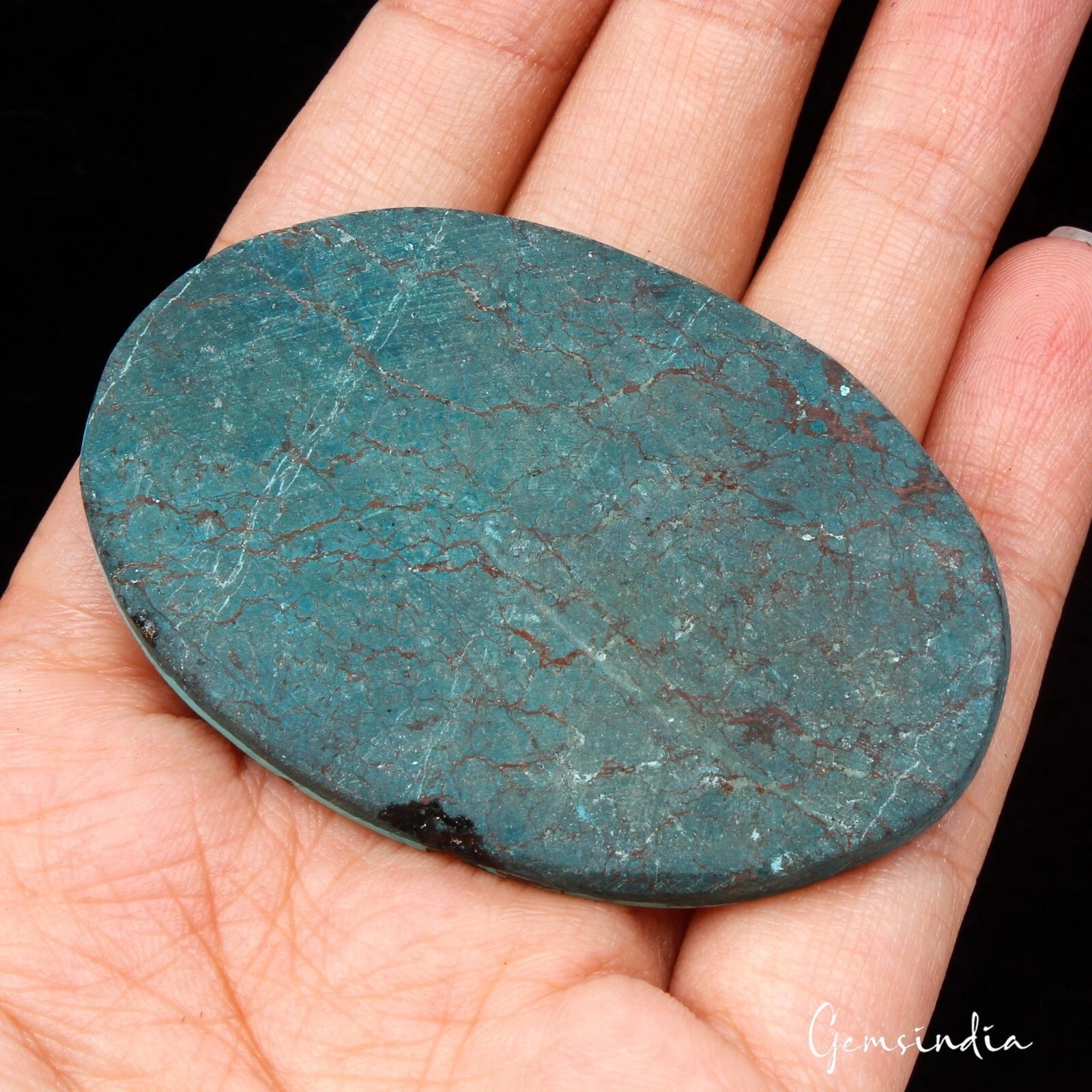 Turquoise Cabochon, Color Enhanced, Blue — 60 x 40 x 5 mm, 112.40 Ct