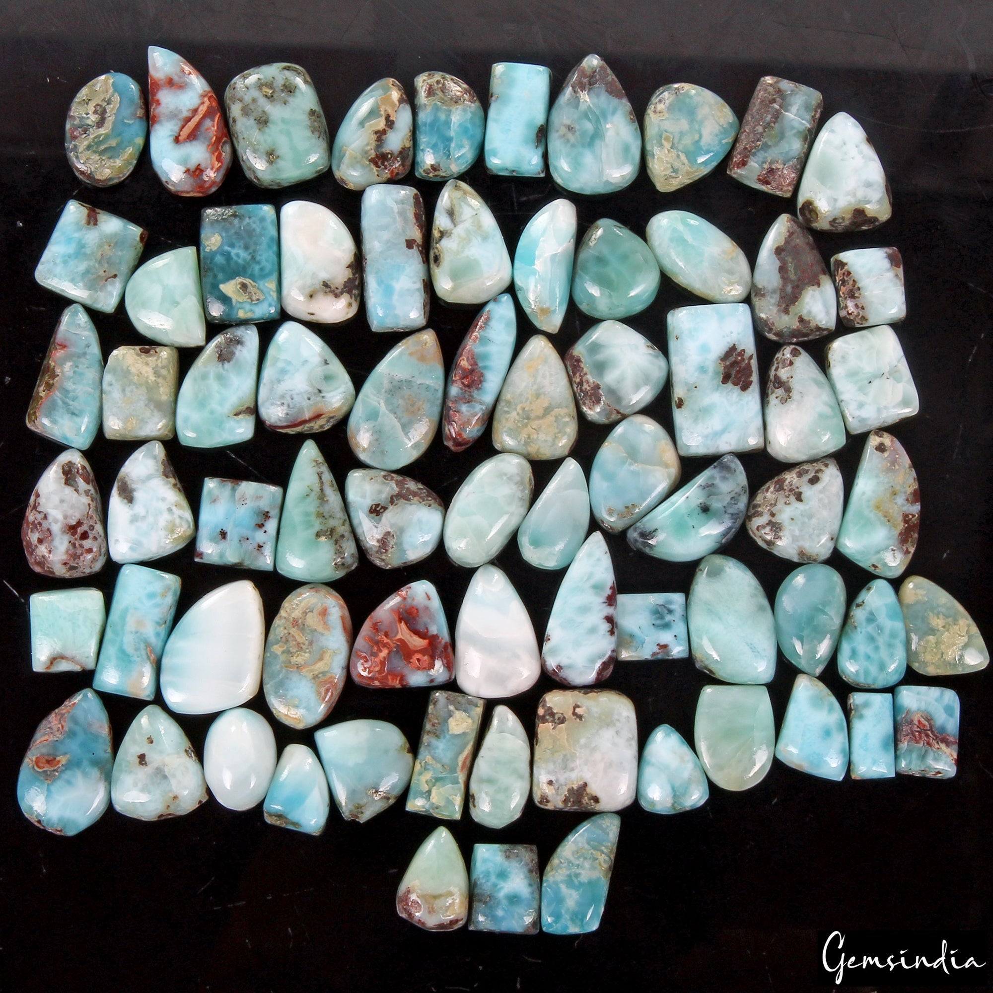 500 Ct 100% Natural Sky Blue Larimar Mix Lot Cabochon Untreated Gemstones 71 Pcs