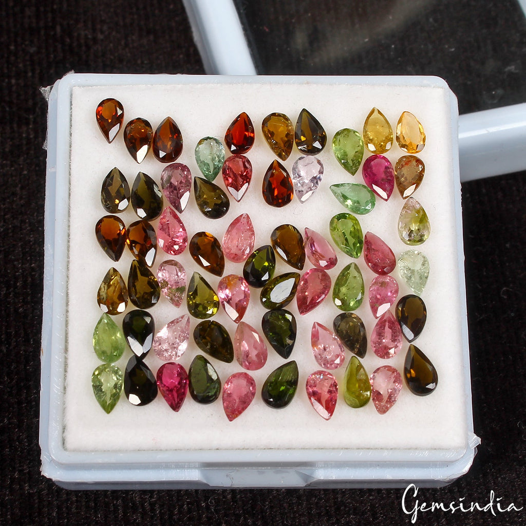 5x3mm Pear Cut Natural Unheated Multi Color Tourmaline Loose Gemstones ~ 61 Pcs