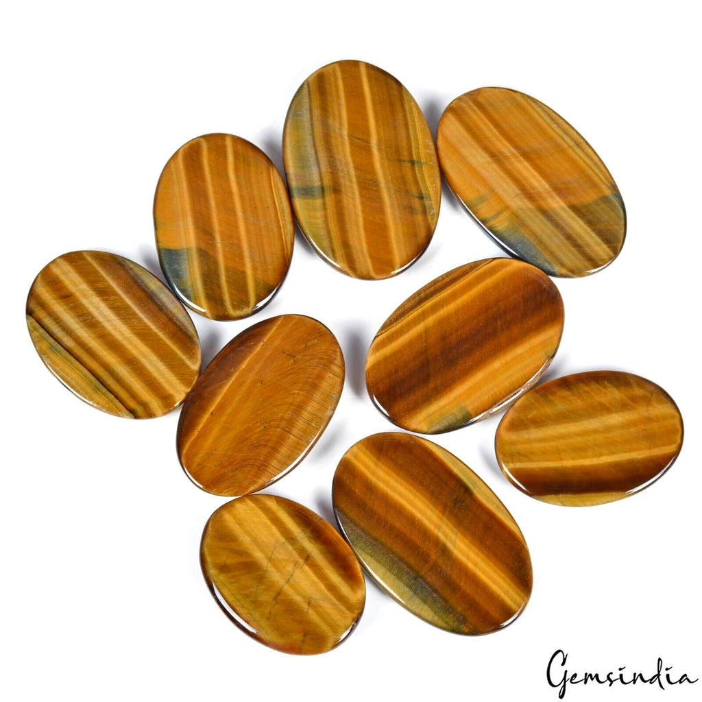 Tiger Eye Lot, Cabochon, Bi Color — 9 Pieces, 30mm to 39mm, 380 Ct, Madagascar