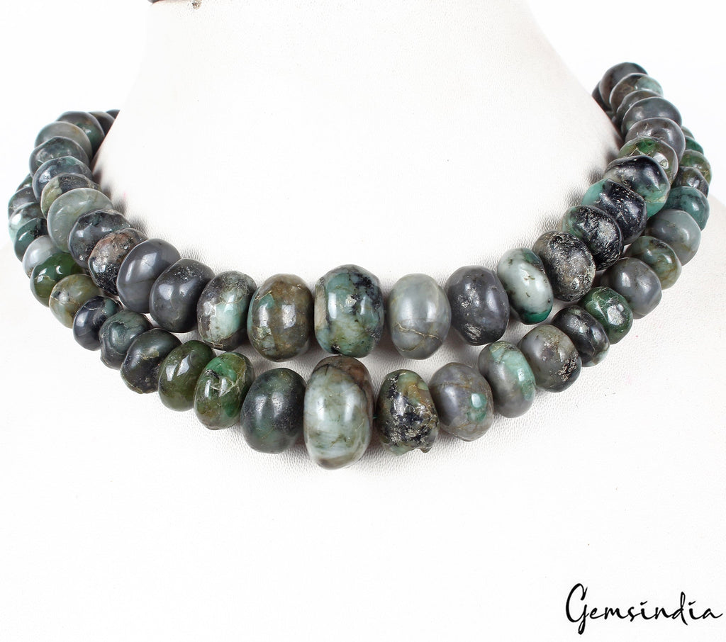 1000 Cts/2 Pcs Natural Untreated Green Emerald Round Beads Strand ~16"Each Long