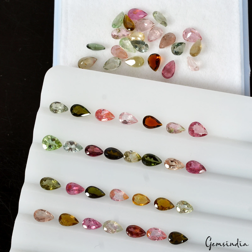 10.10 Ct Pear Natural Faceted Multi Color Tourmaline Wholesale Gemstone 51 pcs