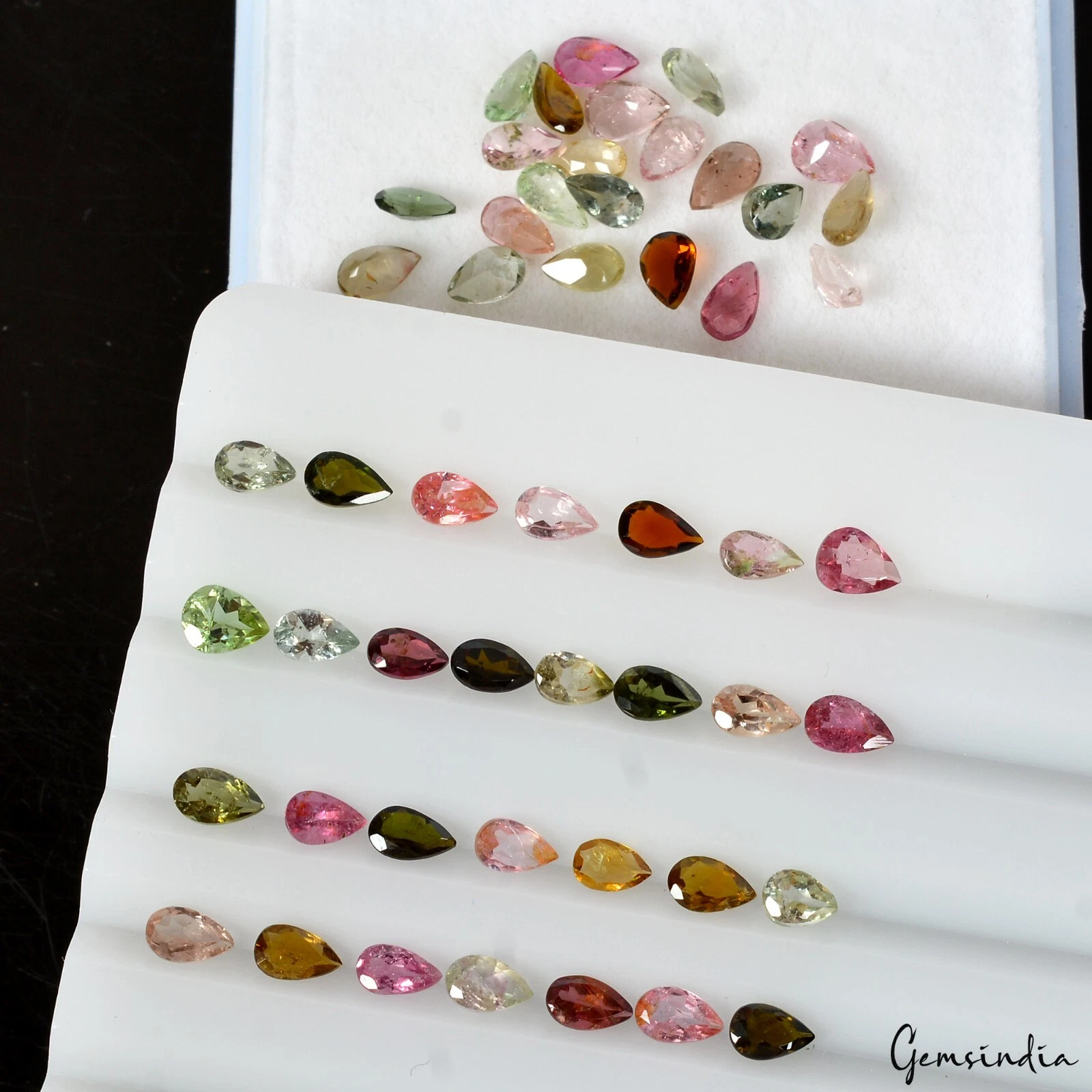 10.10 Ct Pear Natural Faceted Multi Color Tourmaline Wholesale Gemstone 51 pcs
