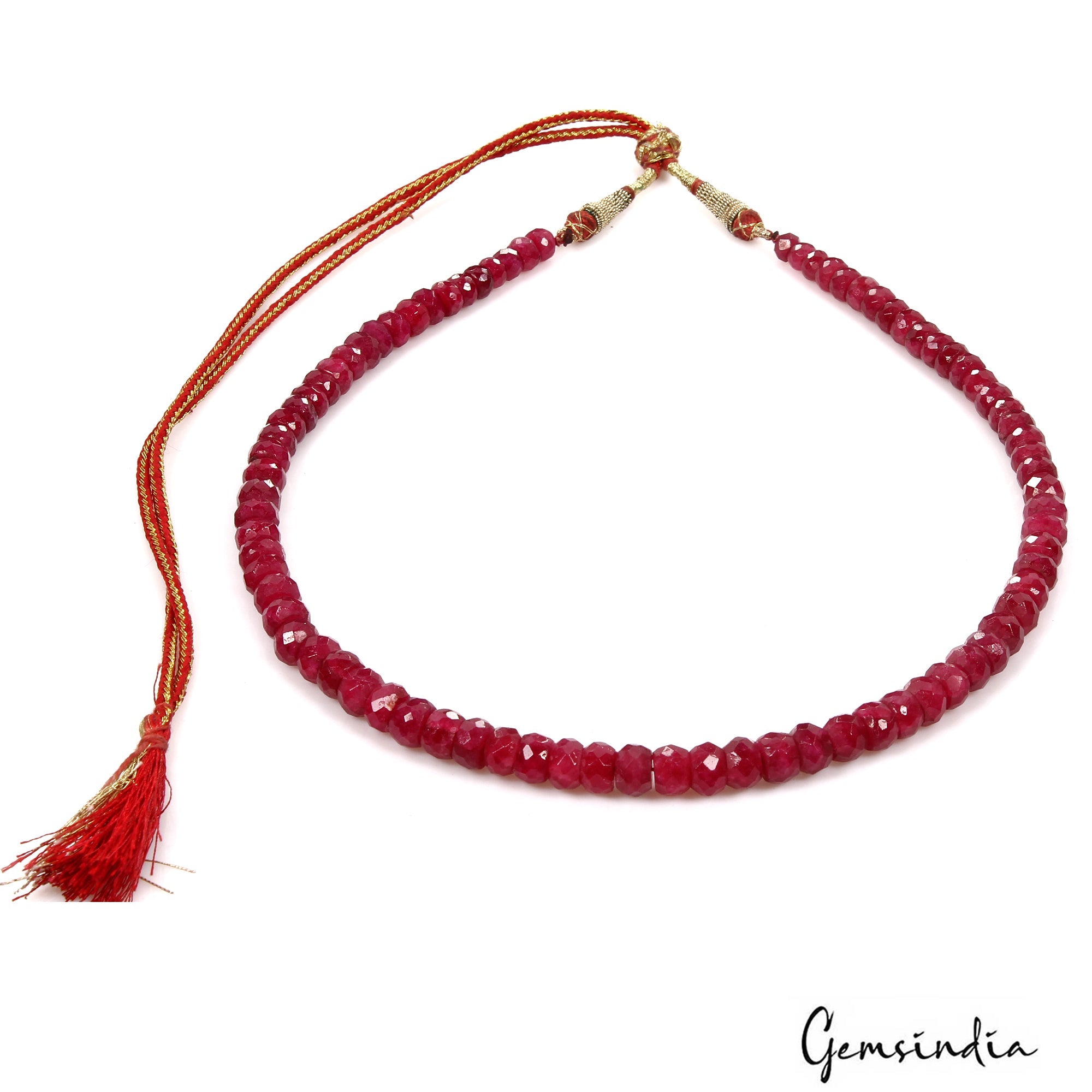 280 Ct Natural Red Quarts Round Cut Beaded Single Strand Adjustable Necklace 20"