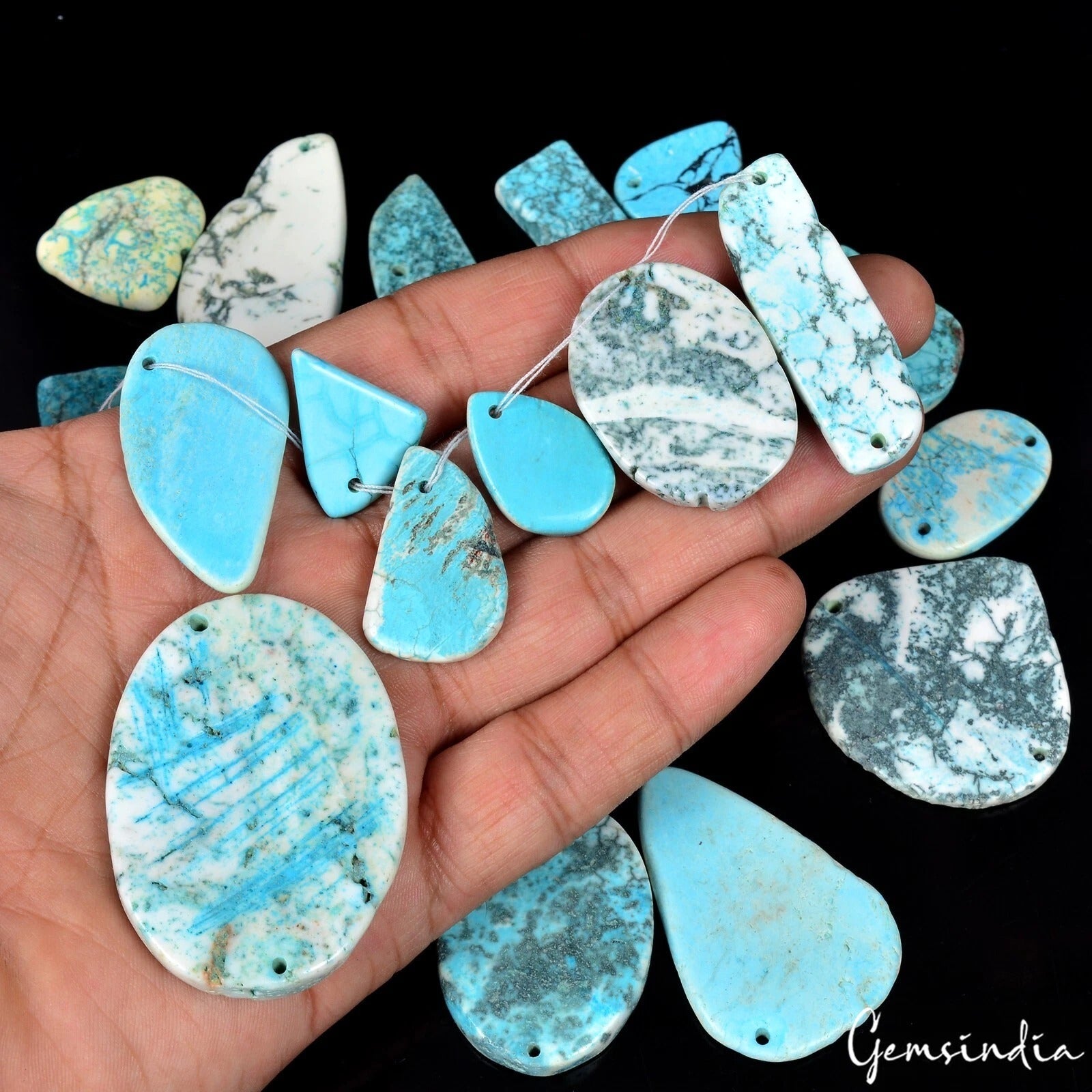630 Ct/19 Pcs Freeform Chinese Turquoise Drilled Beads Fancy Cab Gem For Jewelry