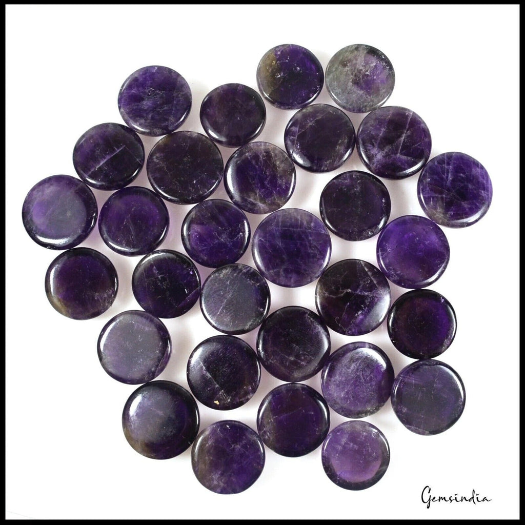 490 Ct Natural Dark Purple Amethyst Round Cab Loose Wholesale Gemstone Lot 30 Pc