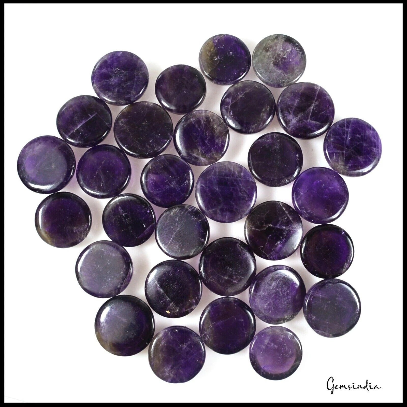 490 Ct Natural Dark Purple Amethyst Round Cab Loose Wholesale Gemstone Lot 30 Pc