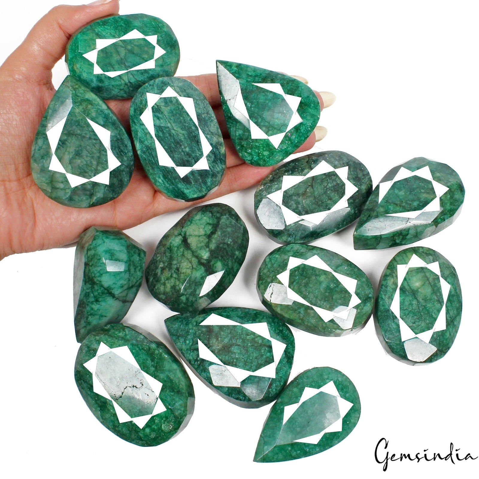 6270 Ct Natural Green Emerald Mix Cut Loose 54-64mm Gemstones Wholesale Lot~13Pc