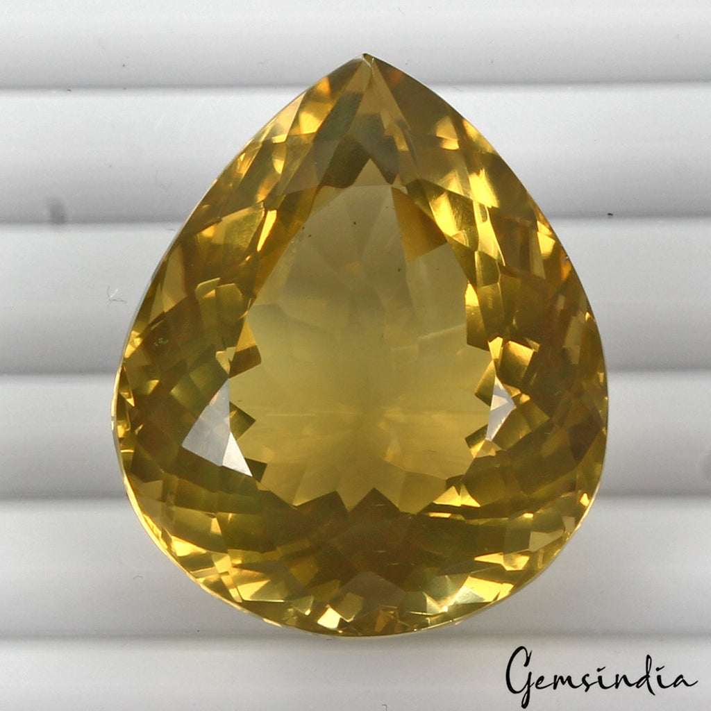 Certified 62.30 Cts Natural Untreated Golden Yellow Citrine Pear Cut Loose Gem