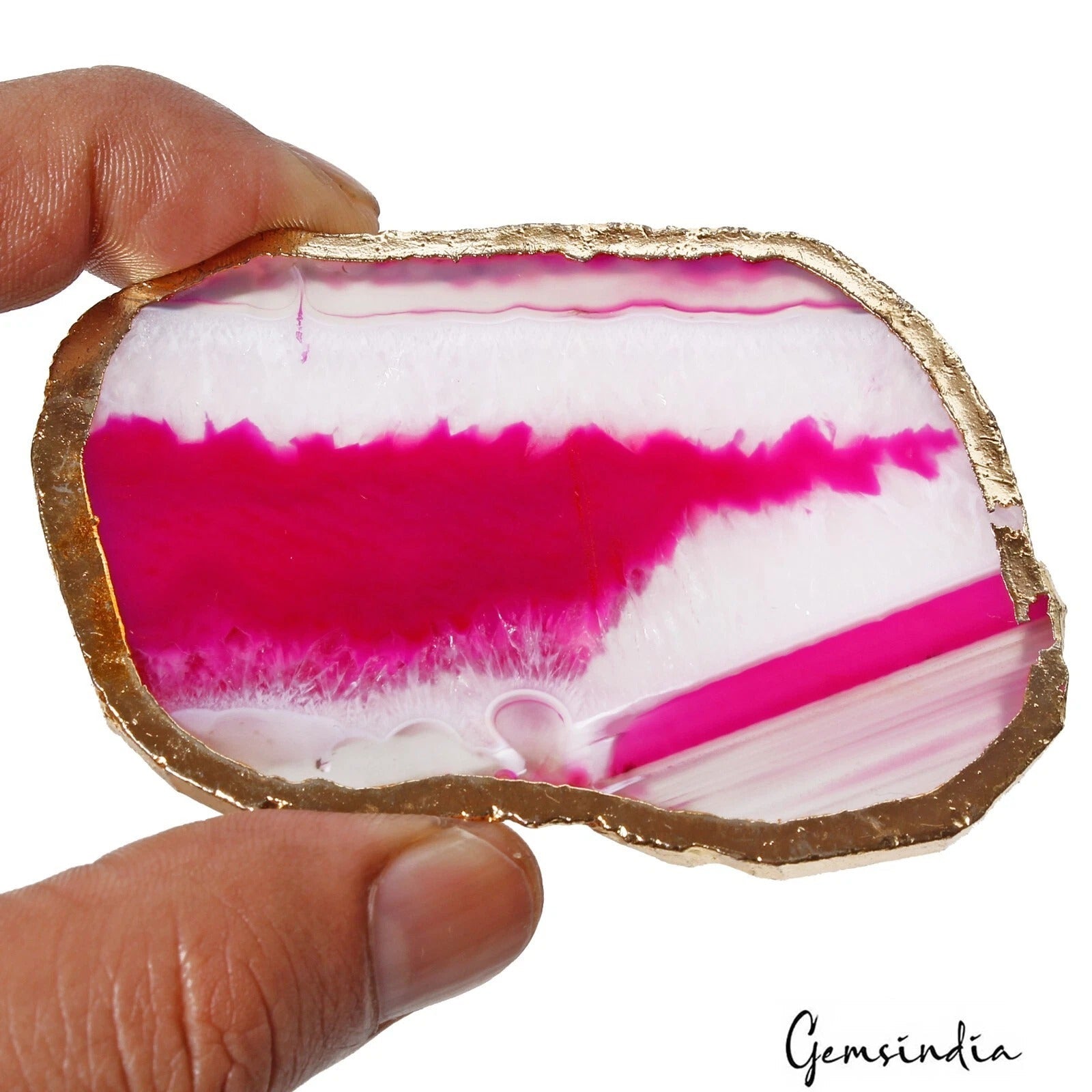 251 Cts Natural Pink White Onyx Agate Slice Druzy Freeform Cab Geode Loose Gem