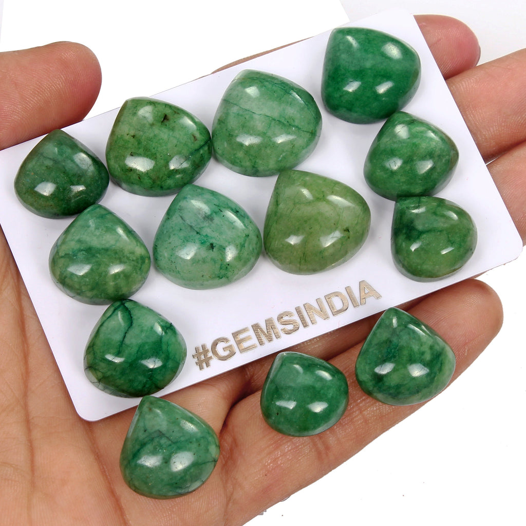 300 Ct/13 Pcs Natural Brazilian Green Emerald Pear Cab 16mm-20mm Loose Gemstones