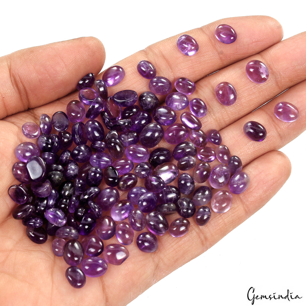 Amethyst Lot, Cabochon, Untreated, Purple — 115 Pieces, 7mm to 10mm, 190.00 Ct