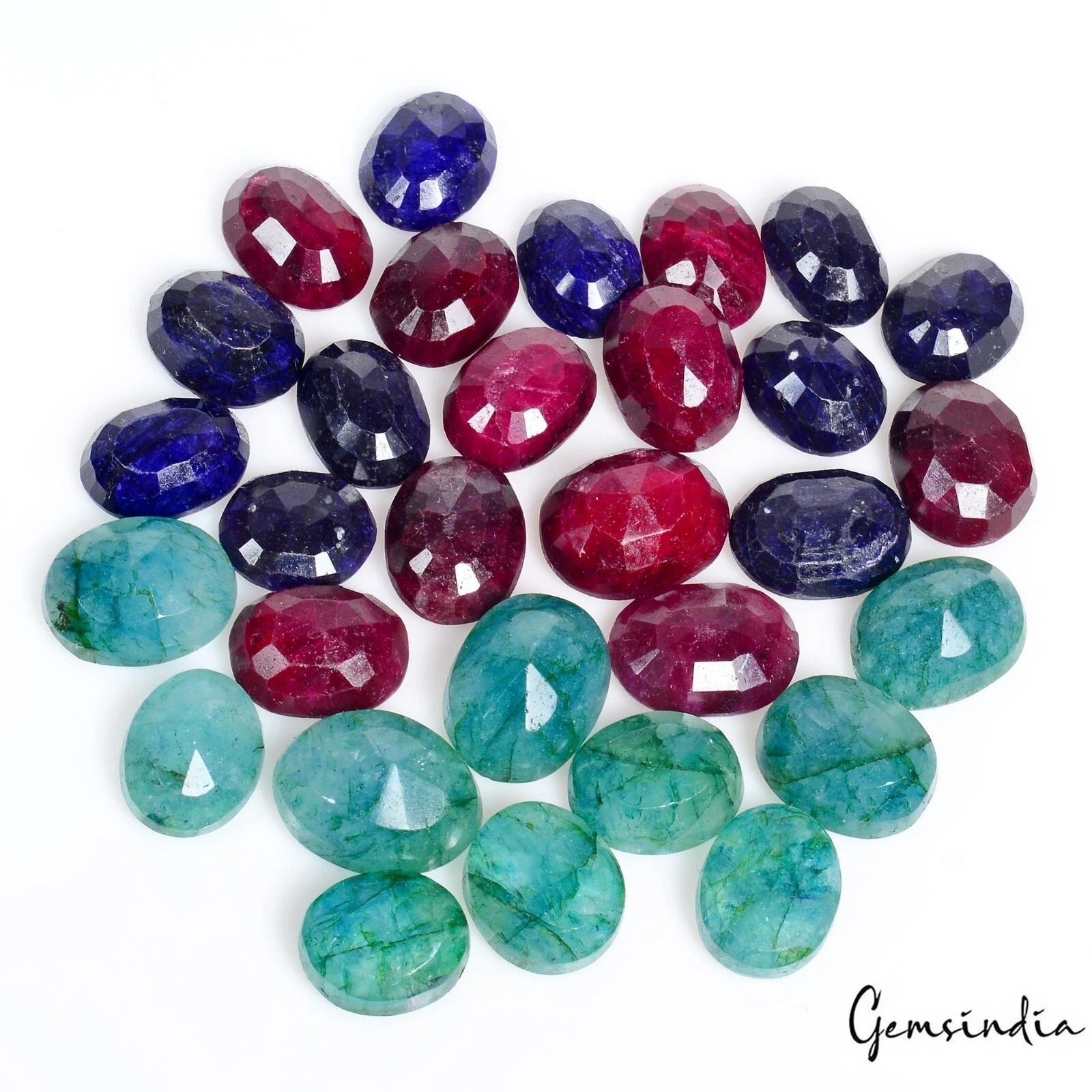 295.50 Ct/30 Pcs Natural Multi Color Ruby Emerald Sapphire Oval Gems For Jewelry