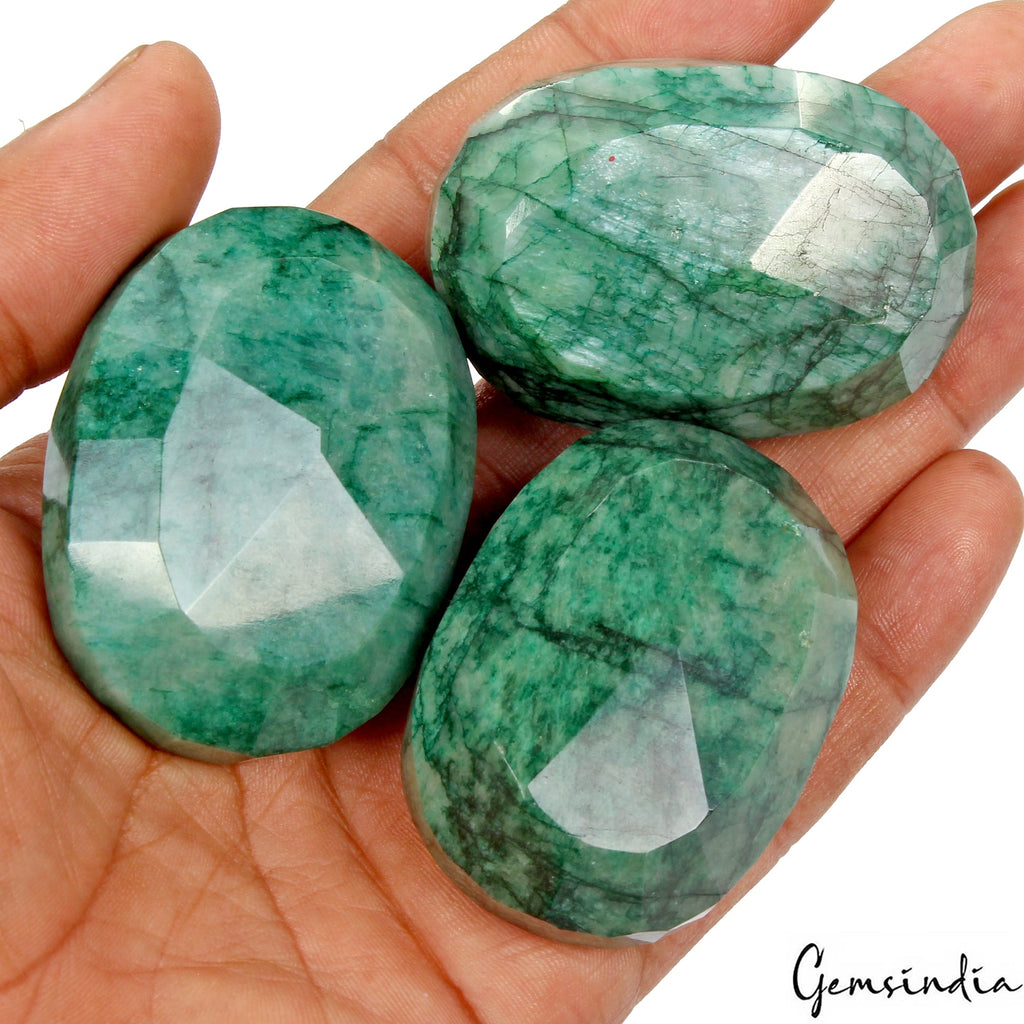 1230 Cts/3 Pcs Natural Green Emerald Oval Cut Loose 51-54mm Huge Gemstones Lot