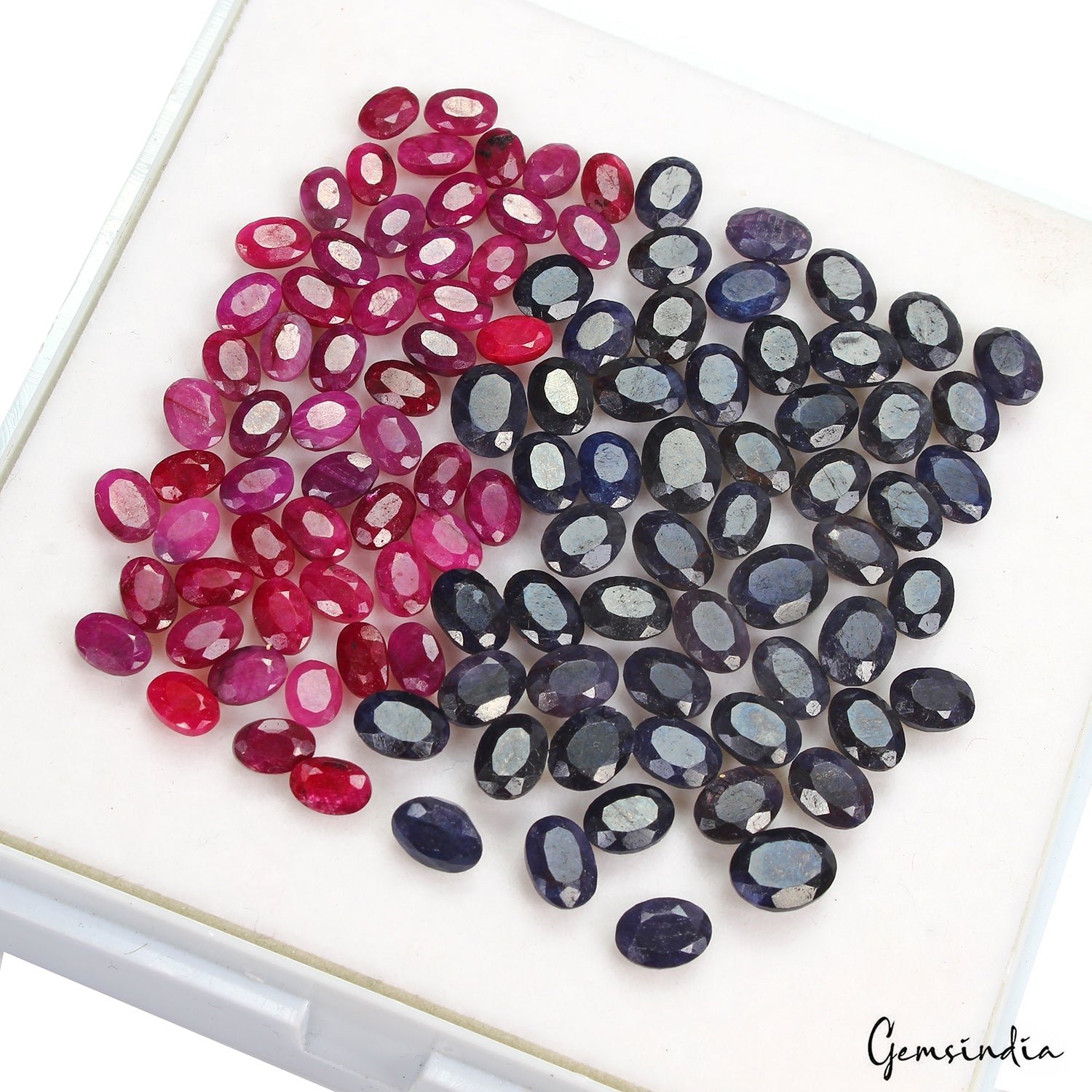 106.50 Ct Natural Red Ruby Blue Sapphire Oval Faceted 6-8mm Gemstone Lot 110 Pcs