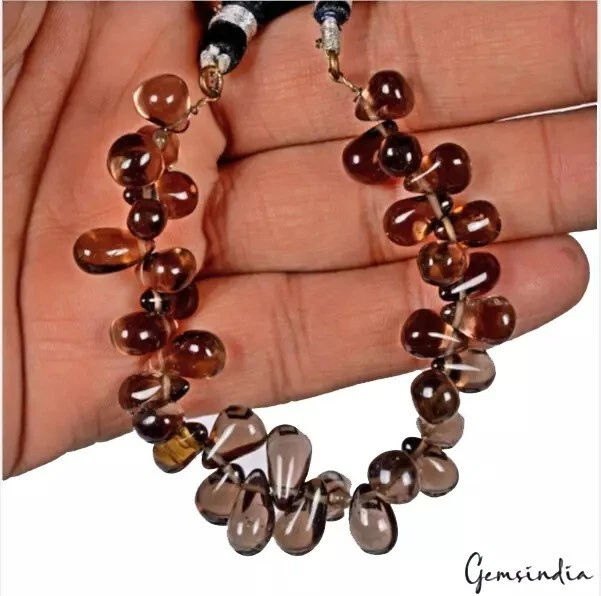 Natural Smoky Quartz Cabochon Pear Drop Beads/Briolettes 8-11mm Gems Strand~ 6"