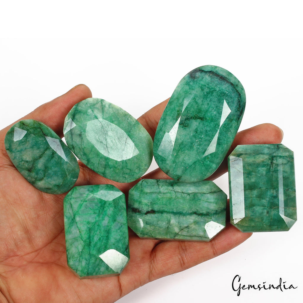 200 Cts/6 Pcs Natural Brazilian Green Emerald Mix Cut Loose Wholesale Gems Lot
