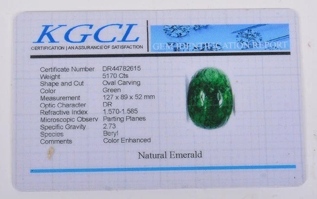 Brazilian Emerald Carving, Oval Carving, Color Enhanced — 127x89x52 mm, 5170 Ct, Brazil