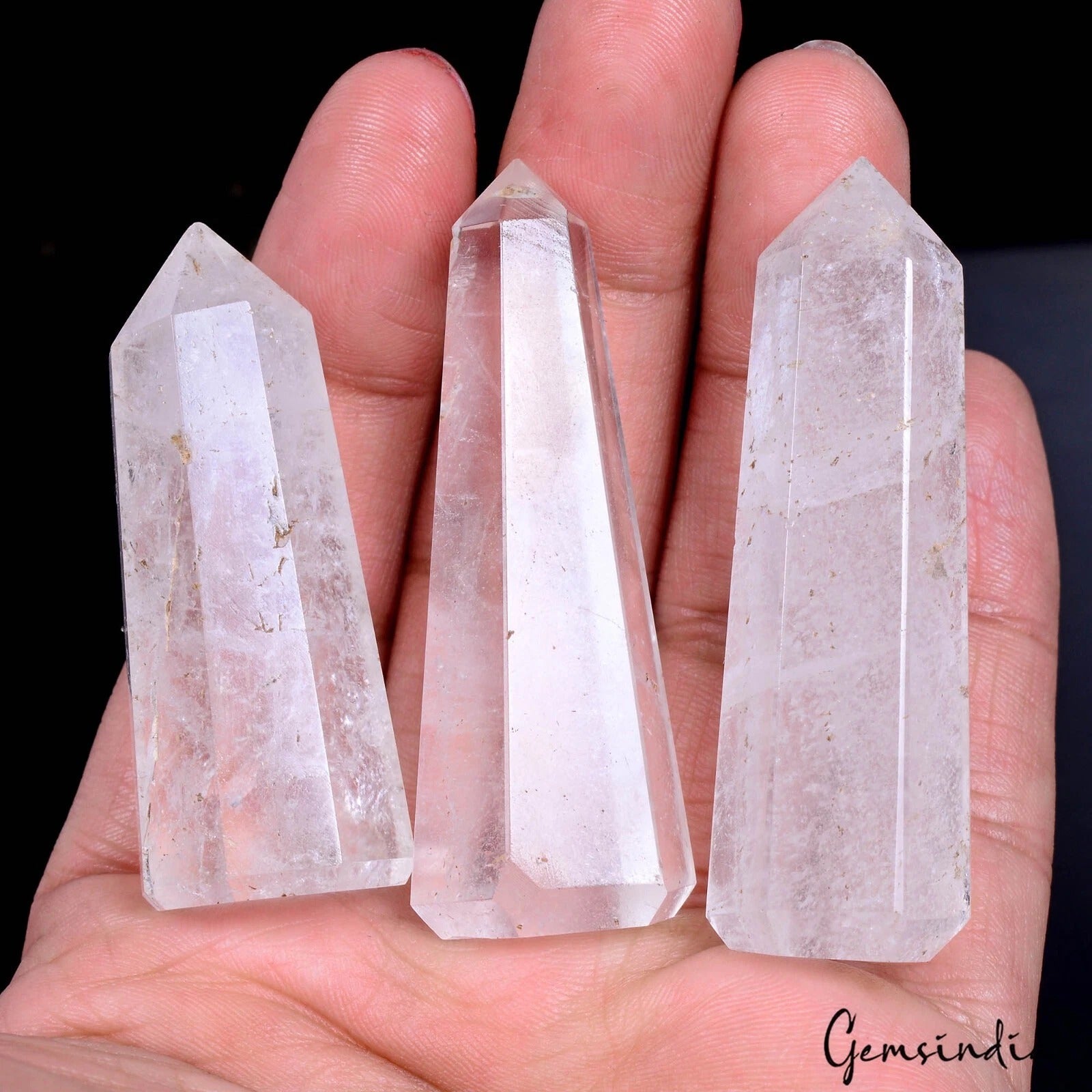 460 Cts/3 Pcs Natural White Quartz Crystal Healing Obelisk Tower Point Wand Gems