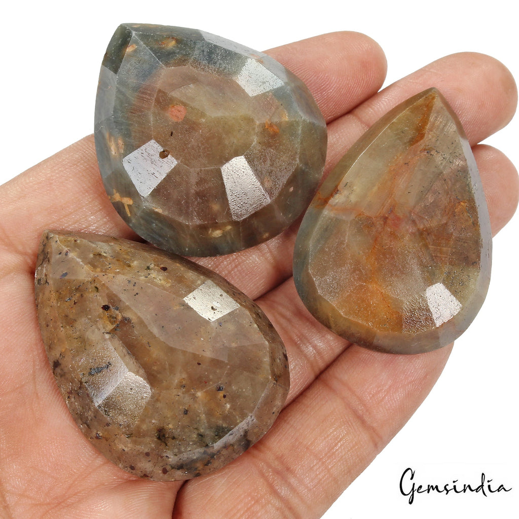 600 Cts/3 Pcs Natural Untreated Brown Sapphire Pear Faceted Cut Loose Gems Lot
