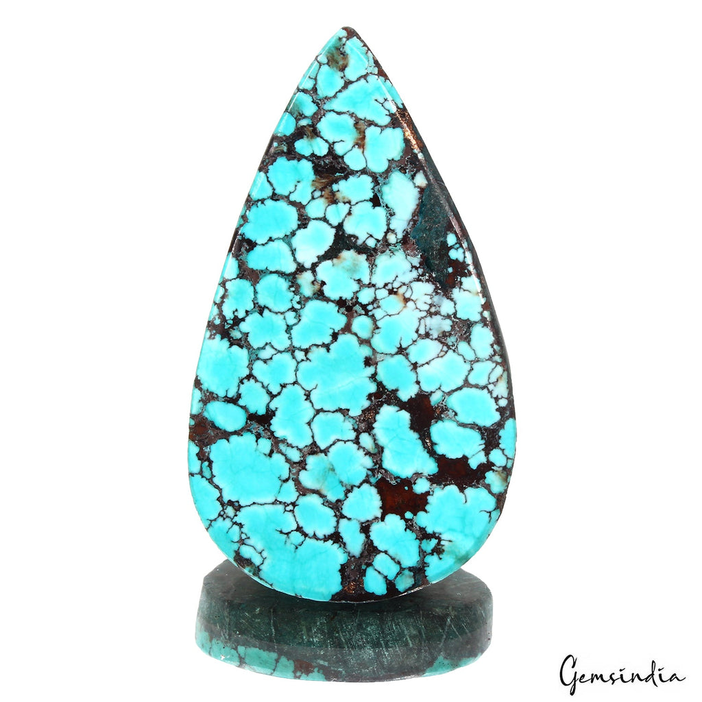 68.10 Ct Blue Spiderweb Turquoise Pear Cab Arizona Loose Huge Gemstone From U.S